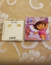Dora the Explorer 14KT Yellow Gold Child's Stud Earrings Nick Jr. NIB LAST PAIR