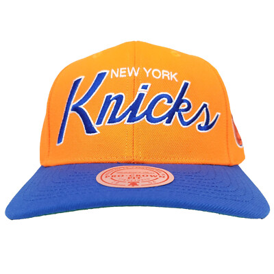 NY Knicks Mitchell & Ness Pro Fit Snapback Hat Cap Script Logo Orange Blue NWT