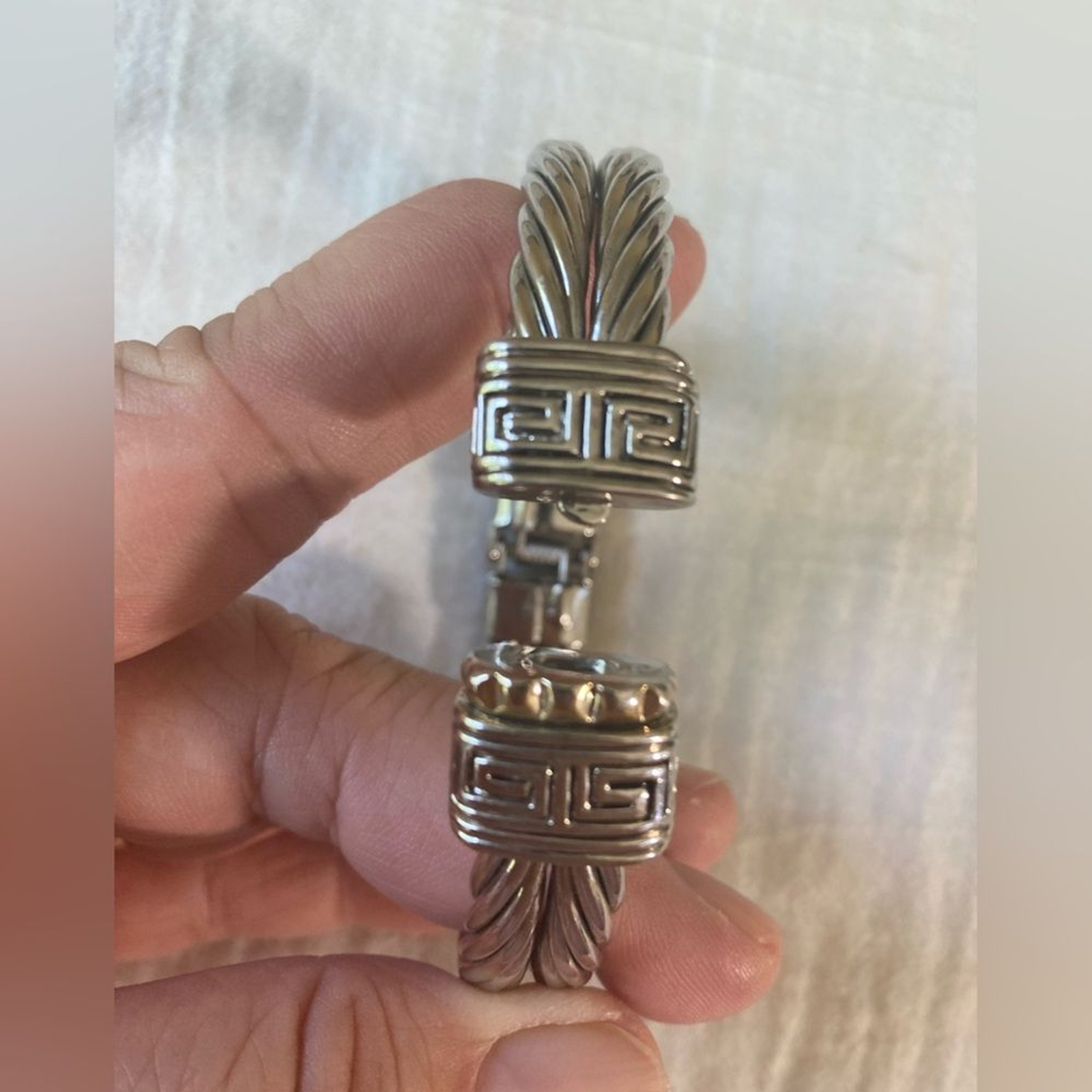 Two Tone Double Cable Hinged Bangle Bracelet - image 9