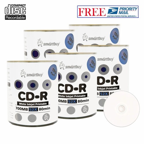 500 Pack Smartbuy CD-R 52X 700MB White Inkjet Printable Blank Disc Priority Mail | eBay
