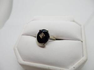 Ladies Vintage 10kt White Gold Black Onyx Diamond Ring Size 3 5 W104 Ebay