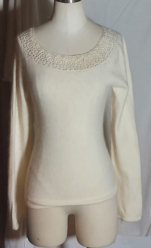 Bebe Off White Angora Blend Sweater with Sparkly Crochet Detail Sweater Size S - Picture 2 of 3