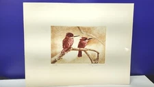 Vintage W. J. Graham - Birds Perched Wrens Etching Print 10 X 13  Signed & #'rd