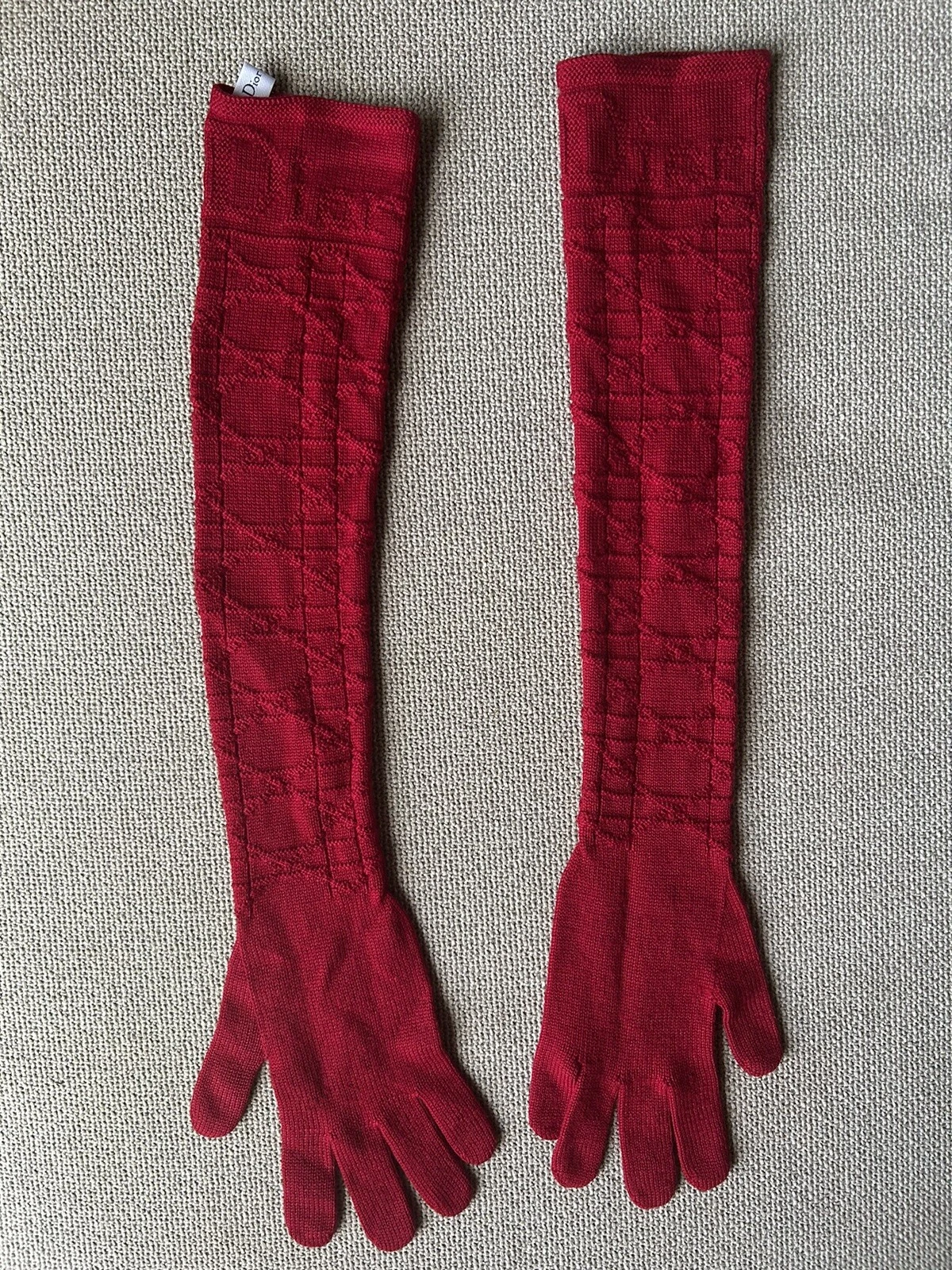 Gants tricotés Christian Dior en laine rouge 