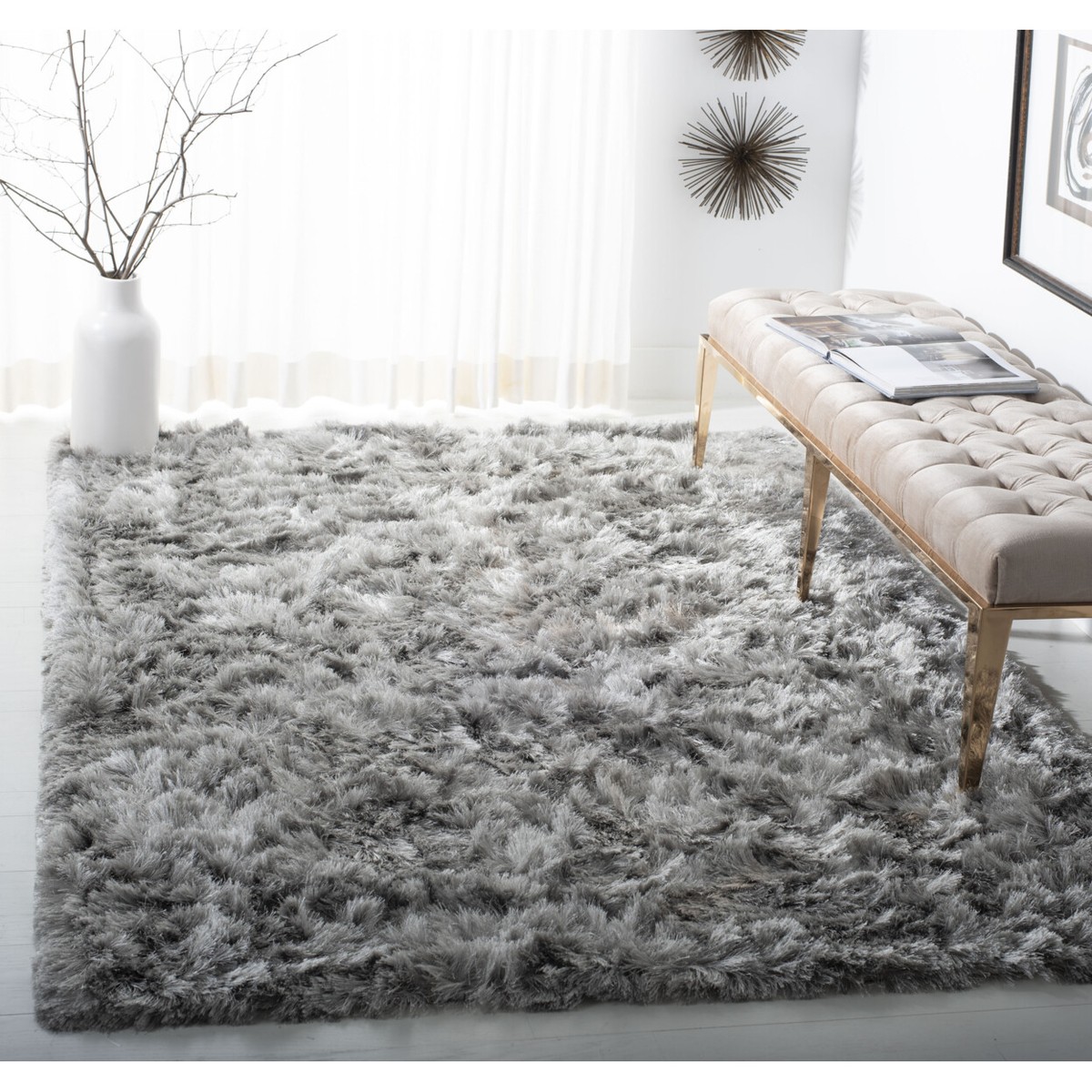 SAFAVIEH Ocean Shag OCG101G Handmade Silver Rug | eBay
