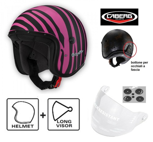Casco CABERG Freeride Marty rosa e nero jet vintage omologato visiera  aperto | eBay