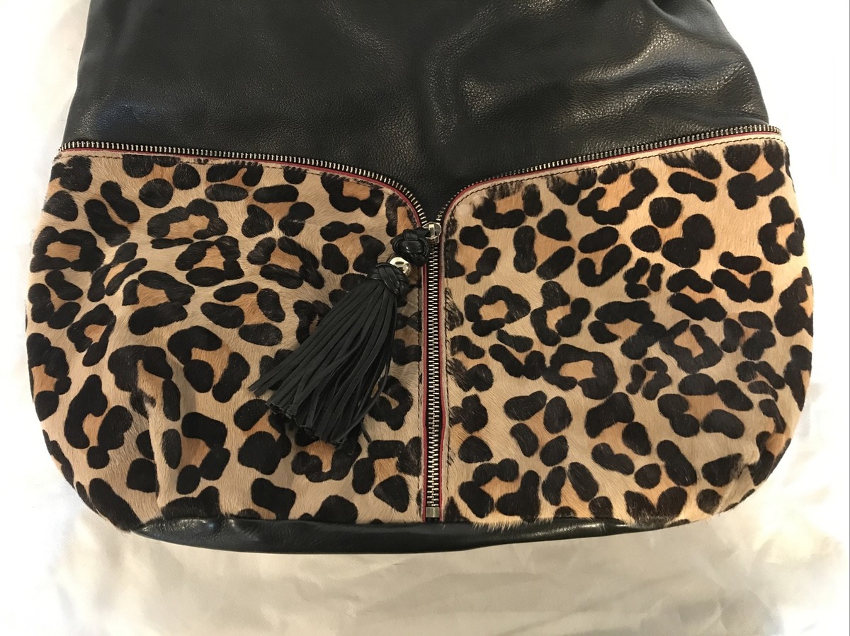 Aqua Madonna Backpack Bag Purse Handbag Black/Leopard Leather Calf Hair NWT Aqua Madonna Black Calf Leather Hair Leopard Print Large  main image 2