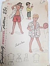Shorts Shirt Bibs Beach Summer Boys 1 Simplicity 2891 Sewing Pattern VTG 50's 