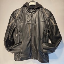 Harley-Davidson Men&rsquo;s Lg Black Leather Motorcycle Jacket Removable Hood Graphic
