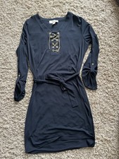 Michael Kors Black Dress Gold Tone Chain Lace Up Tie Women's Sz S Belted