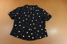 Kasper Womens Petite 12 Black Polka Dot Short Sleeve Button Front Top NWT