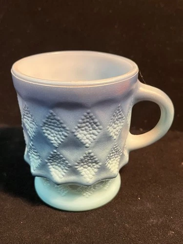 Vintage Anchor Hocking Fire King Blue Kimberly Diamond Glass Coffee Mug