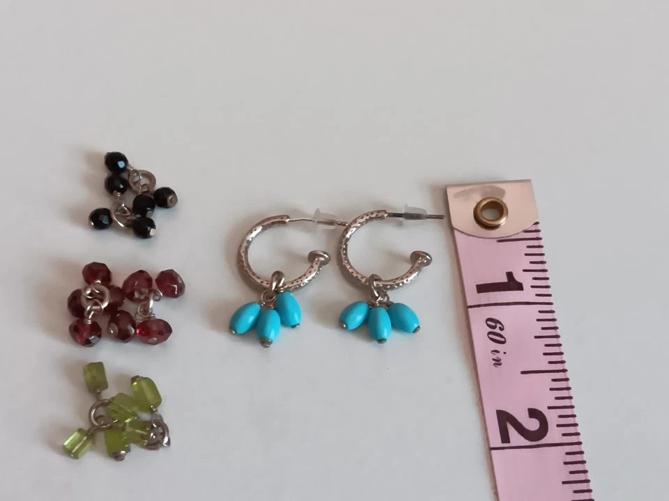 Silpada Sterling Silver 925 Garnet Onyx Turquoise Peridot Beads Hoop Earrings - Image 3 of 4