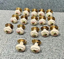 17 Vintage Ceramic Leaf Door / Drawer Knobs with Back Plates & Screws