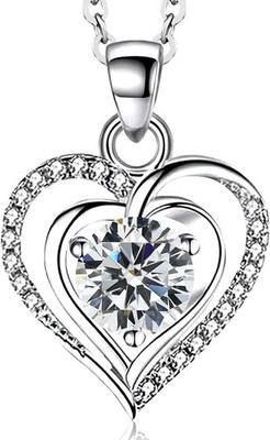 RIVIKO Heart Birthstone Pendant Necklace for Women 925 Sterling Silver Zirconia