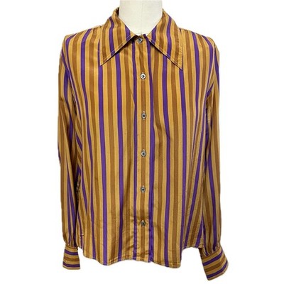 Yves Saint Laurent Rive Gauche Vintage Striped 100% Silk Button Up Blouse Shirt