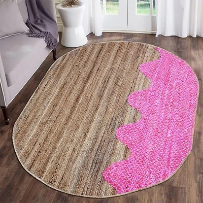 Ovaler Teppich Baumwolle Jute Umweltfreundlich Handgeflochten Modern Teppich ... - Bild 1 von 4