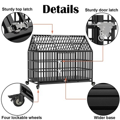 54'' Indestructible Heavy Duty Dog Crate Cage Kennel with 2 Bowls