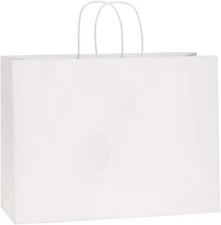 16X6X12 Inches 50Pcs White Kraft Paper Bags with Handles Bulk, Large Gift Bags f