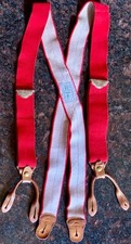 Vintage Red L.L. Bean Suspenders 1950s Leather Fastener Button-on Adjustable