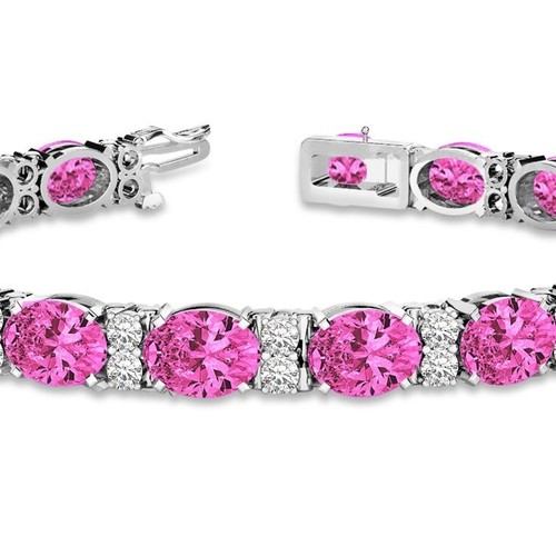Oval Lab Pink Sapphire Tennis Bracelet 925 Sterling Silver Adorable Women Jewel - 第 2/5 張圖片