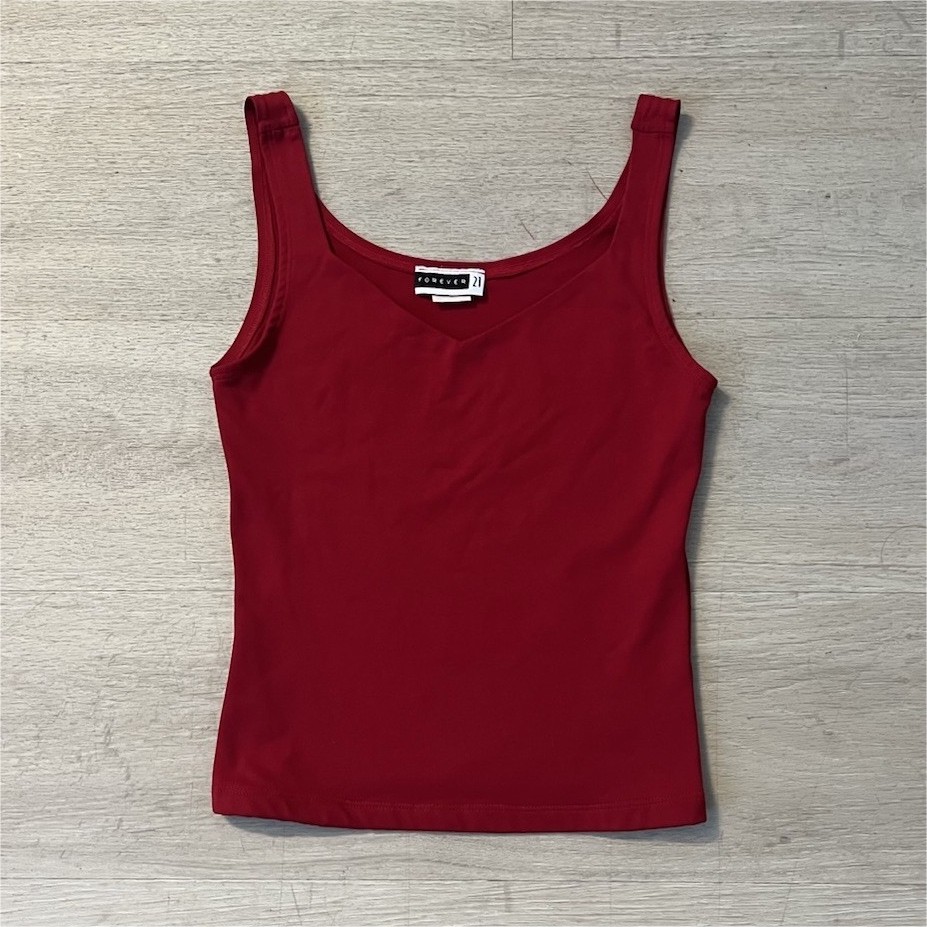 Vintage Forever 21 Women's Red V-Neck Tank Top