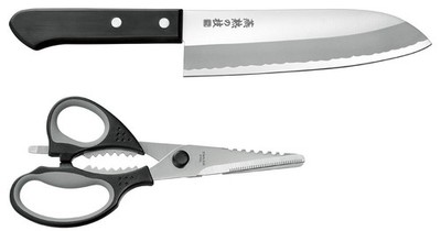 Yokoyama Santoku Knife 165mm & Kitchen Scissors, Tsubamejuku Technique EJH-300