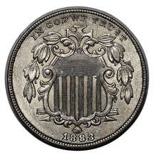 1883/2 Shield Nickel, RARE Over-Date Error, Lustrous Gem BU++ Key Date