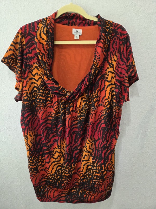 Worthington Woman Plus Size 3x Warm Colors Print Drape Neck Blouse Career Wear