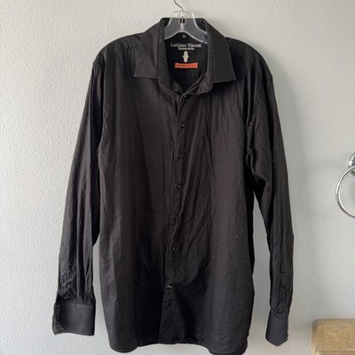 Luchiano Visconti Shirt Mens XL Black Striped Limited Edition Long Sleeve Button