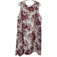 J Jill Pink Floral Sleeveless Knee Length A-Line Dress Silk/linen Blend Size 2X