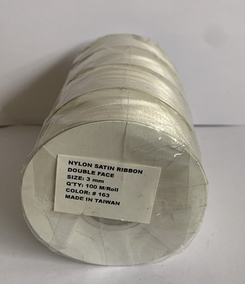 3 mm Elfenbeinweiß, Nylon Satinband, doppelseitig, 400 Meter, gewickelt *UK-VERKÄUFER*
