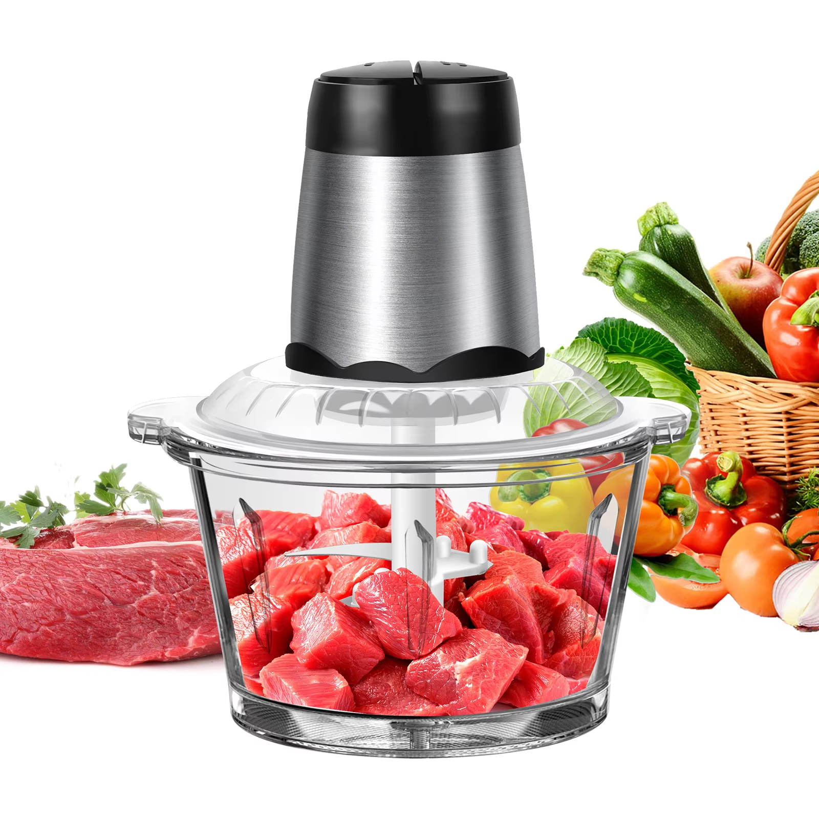 2L Electric Food Chopper Meat Grinder Food Processor Vegetable Meat Mincer