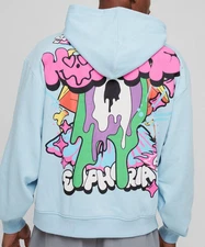 Boohoo Man Men's Oversized Boxy Doodle Graphic Puff Print Hoodie Blue Size S NWT