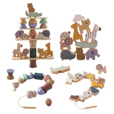 Wooden Animals Threading Toys Lacing Beads for Toddlers,Stacking Blocks Balan...
