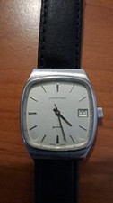 Orologio Vintage Certina Quartz Uomo Data Quadrato Argento Pelle Swiss Cuscino