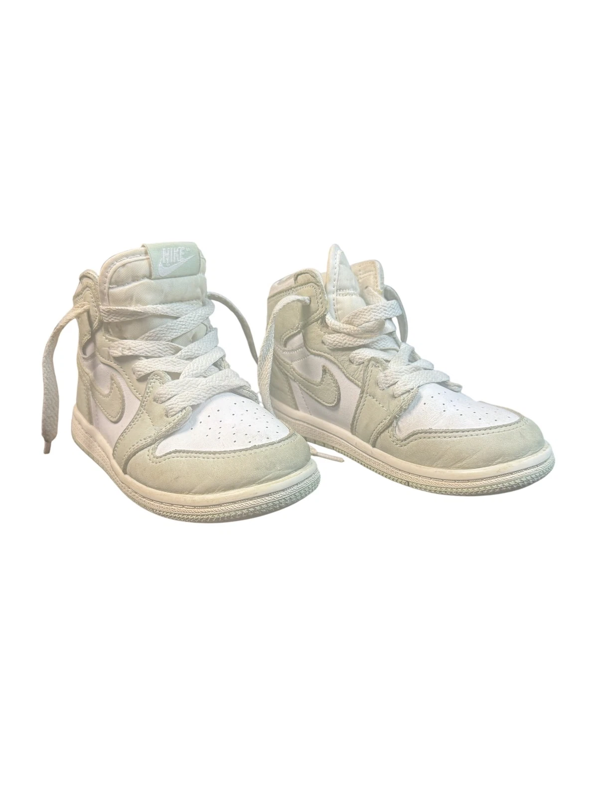 Scarpe Nike Air Jordan 1 giovani taglia 10C bianco verde chiaro alte retrò OG bambini