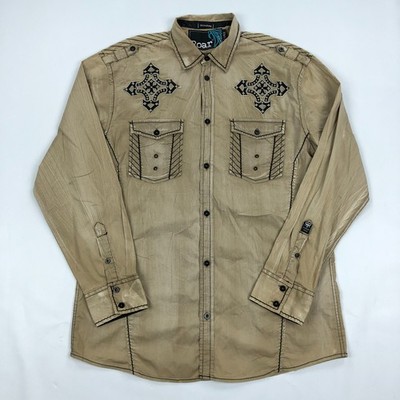 Roar Shirt Mens XL Embroidered Embelished Long Sleeve Button Up Torch