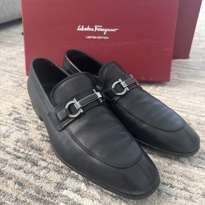 Salvatore Ferragamo Black Leather Gancini Loafers Men s Size 10 D Made in Italy