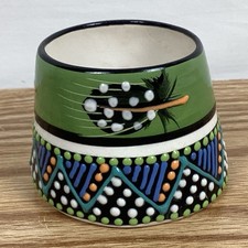 Vintage Turkish Pottery Hand Made Painted Cup Signed Turkey 2.5”