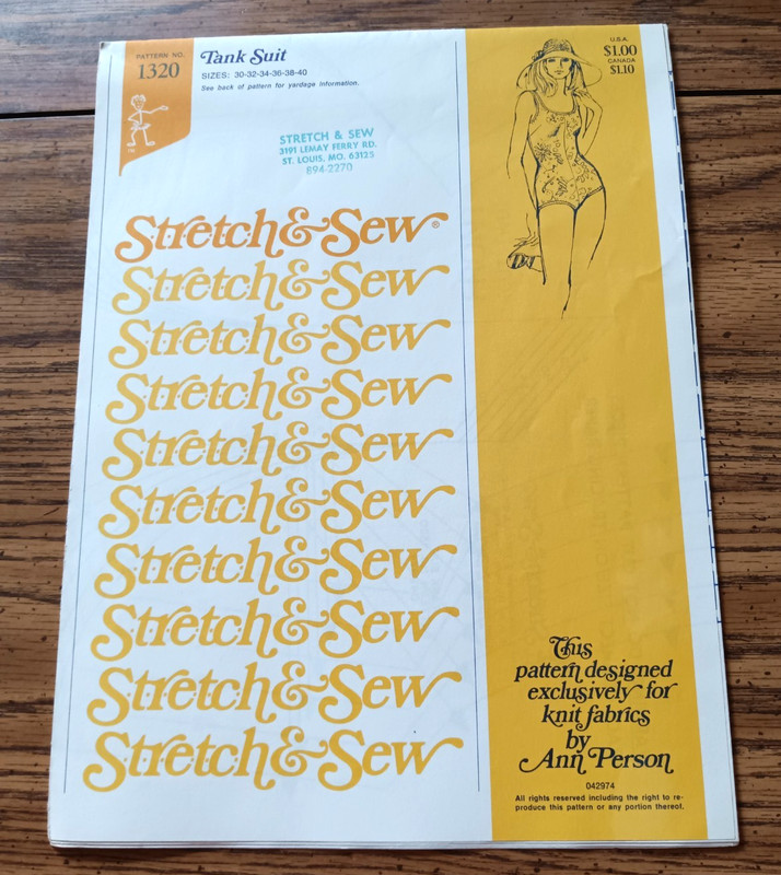 Vintage Stretch & Sew Pattern: Woman's Tank (Swimming) Suit, No. 1320, 1974