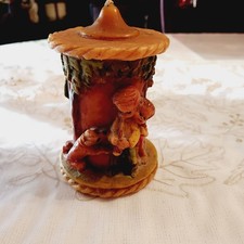 Vintage German Johann Gunter Carved Wax Candle Children with Dog Motif