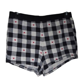 Victoria's Secret Pajama Set Black White Gingham Red Hearts Cozy Sleepwear, M