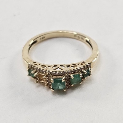 14K Gold Emerald And Diamond Ring 2.52 Grams Size 7 Missing Medium Emerald READ 