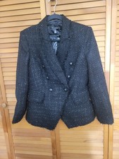 White House Black Market Black Sparkly Double Breasted Button Blazer Glam Sz 4