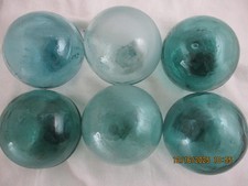 6 VINTAGE Tri-Mold Glass Floats with Hash and Special Marks Alaska BeachCombed