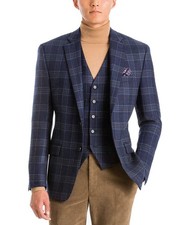 Ralph Lauren Men  s Classic-Fit Plaid Wool Matching Vest Navy/Brown, S 