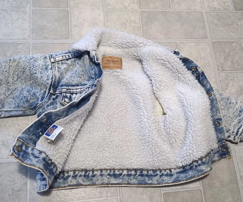 Chaqueta Sherpa Denim Little Levis De Colección 72037 Naranja Tab Talla 4T EE. UU. Foto 3 de 4