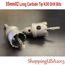 2X 35mm Long Carbide Tip Drill Bit Set Tool Hole Saw Cutter Stainless Steel 