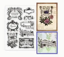 Paris clear stamps Vintage label card NEW free ship